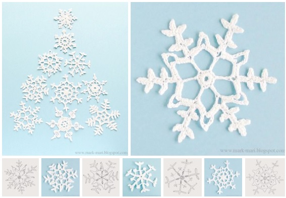 moldes de Copos de nieve hechos en crochet